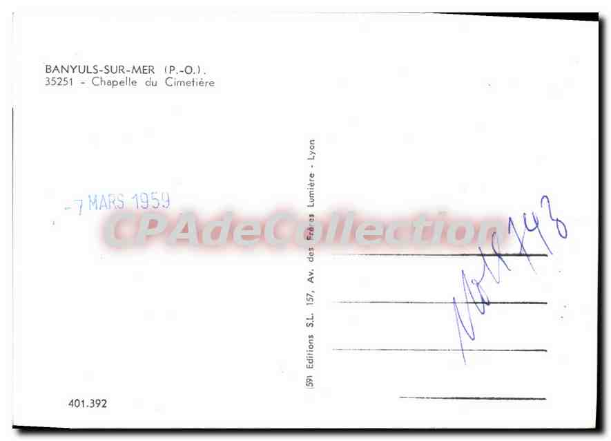 CPM Banyuls Sur Mer Chapelle du Cimetiere — Verso