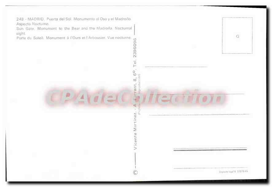 CPM Madrid Puerta del Sol Monumento al Oso et Madrono Aspecto Noctumo — Verso