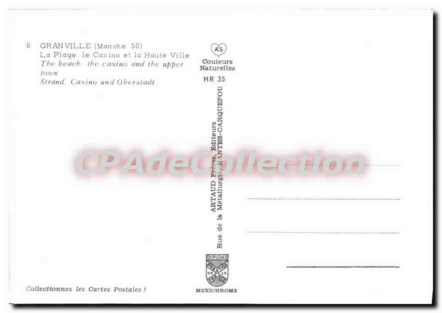 CPM Granville La Plage le Casino et la Haute Ville — Verso