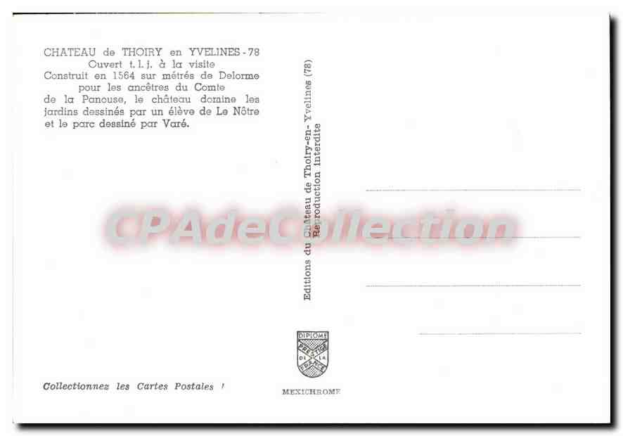 CPM Chateau de Thoiry en Yvelines Ouvert Construit sur metres de Delorme pour les ancetres du Comte  — Back