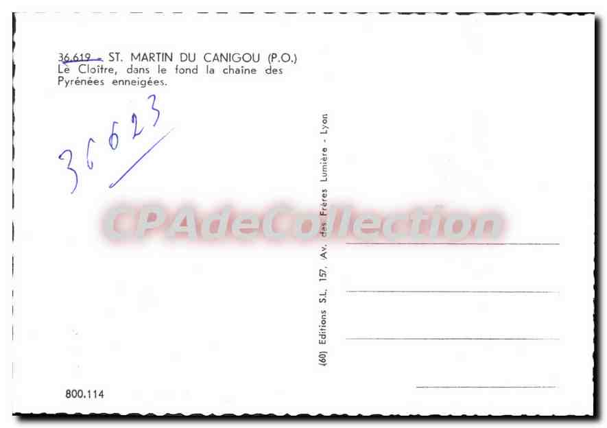 CPM St Martin Du Canigou Le Cloitre dans le found la chaine des Pyrenees enneigees — Verso