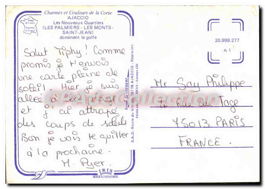 Ajaccio — Les Nouveaux Quartiers (Les Palmiers - Les Monts-Saint-Jean) dominant le golfe — Éditeur Iris Mexichrome, n° 20.999.277 — Reverso