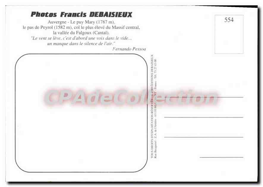 CPM Auvergne Le Puy Mary — Rückseite
