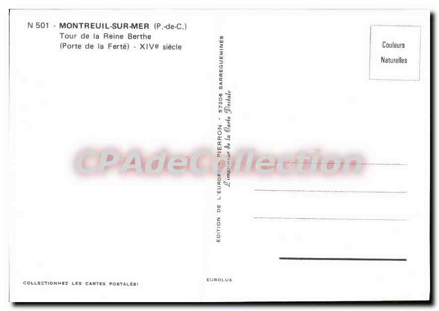 Montreuil-sur-Mer — Turm der Königin Berthe (Tor der Ferté) — 14. Jahrhundert — Édition de l'Europe Postale — Rückseite