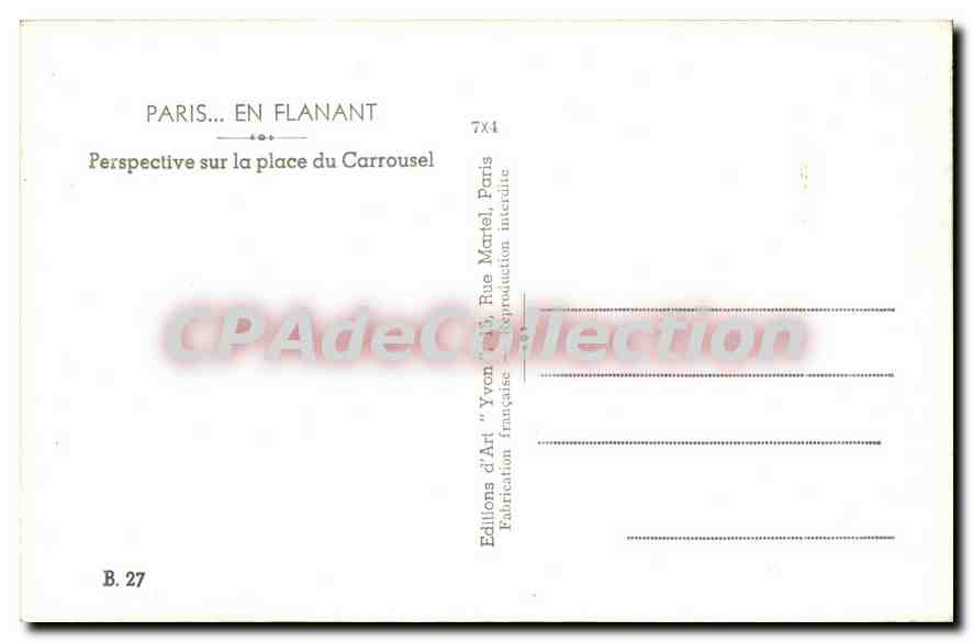 Paris — Perspective sur la place du Carrousel — Éditions d'Art 'Yvon' — Verso