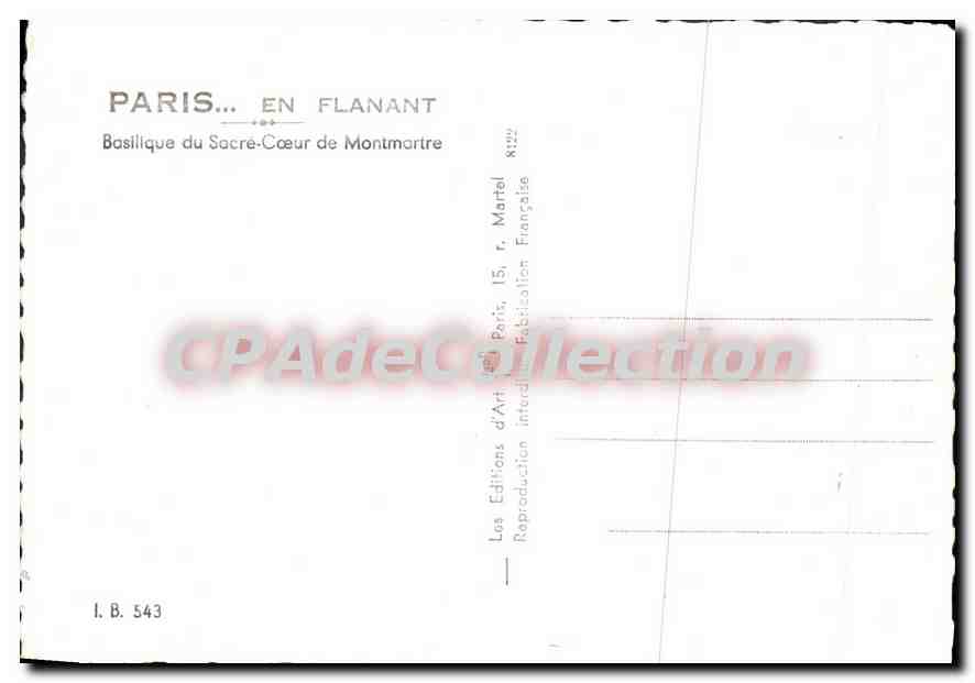 Basílica del Sagrado Corazón de Montmartre — París — Éditions d'Art Flanant, n° I.B. 543 — Reverso