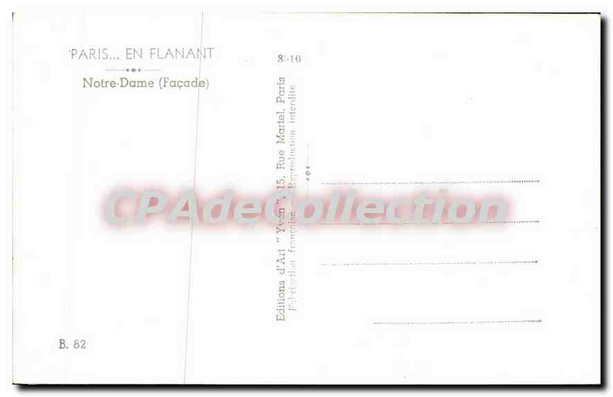 Notre-Dame de Paris — Façade — Éditions d'Art 'Yvan', Paris — Verso