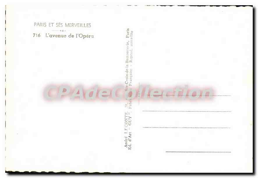 Paris et ses merveilles — L'avenue de l'Opéra — Éditeur GUY — Verso