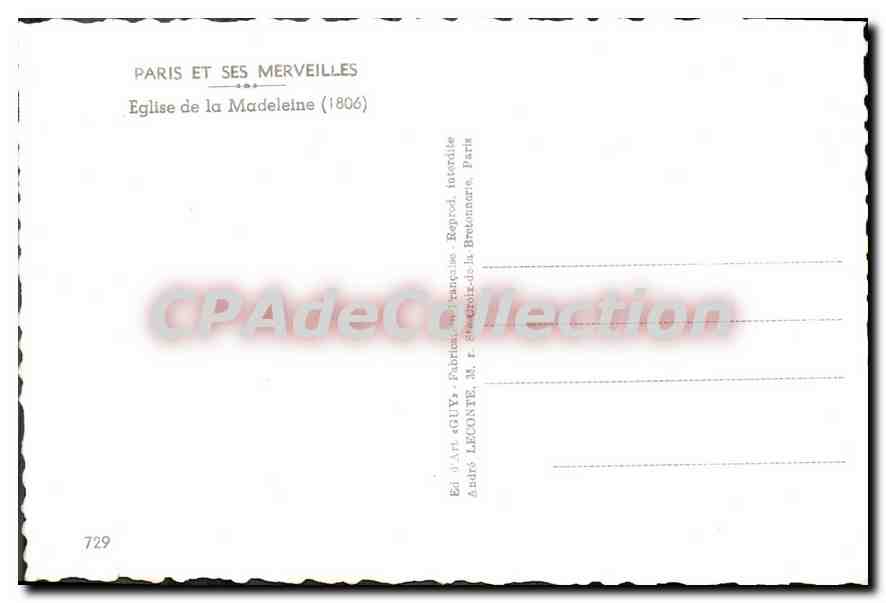 CPSM Paris Et Ses Merveilles Eglise De La Madeleine — Verso