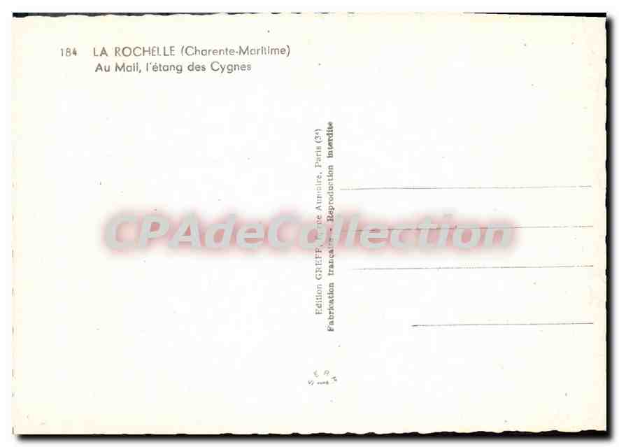 La Rochelle (Charente-Maritime) — Au Mail, l'étang des Cygnes — Édition GREFF, Paris (3e) — Rückseite