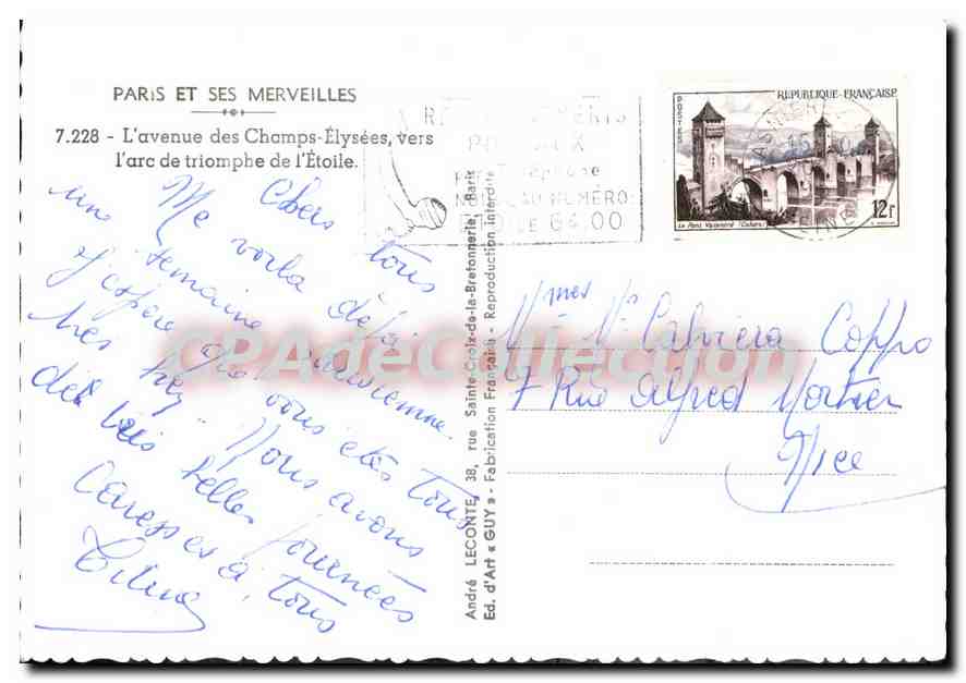 CPSM Paris Et Ses Merveilles L'Avenenue Des Champs Elysees Vers I'Arc De Triomphe — Verso