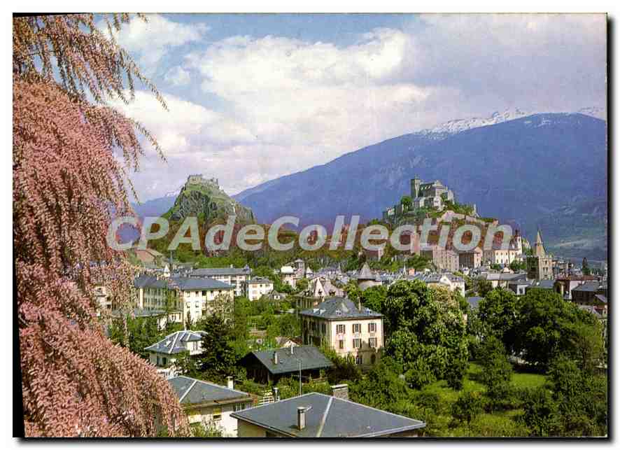 Sion (VS) — vue panoramique avec château et montagnes enneigées — Edition 27-374, Valais S.A. - Voorkant