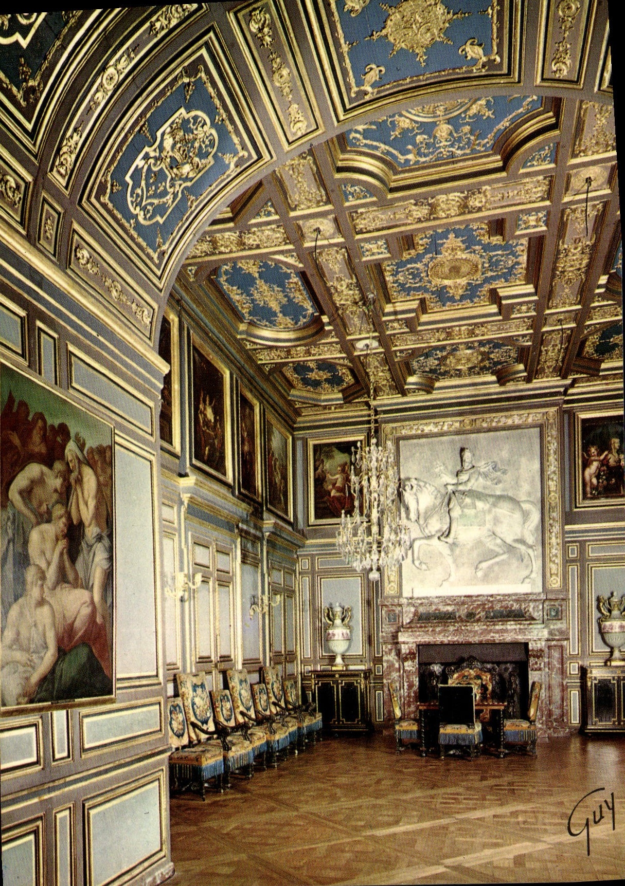 Półnowoczesna pocztówka Fontainebleau I Jej Cudowności Sala Saint Louis W Tle Na Kominku