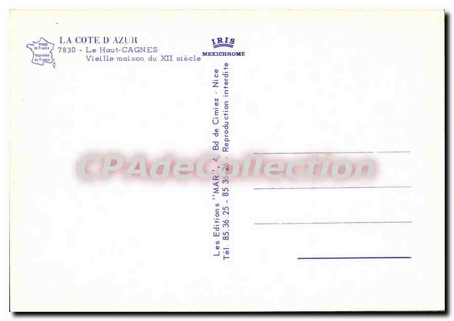 CPSM La Cote D'Azur Le Haut Cagnes — Verso