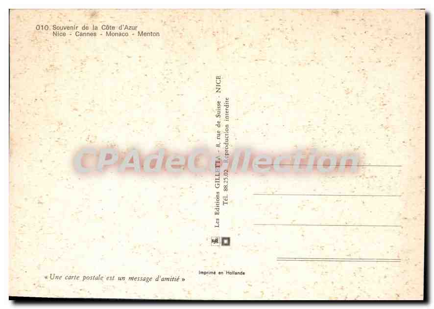 CPSM Souvenir De La Cote D'Azur Nice Cannes Monaco Menton — Rückseite
