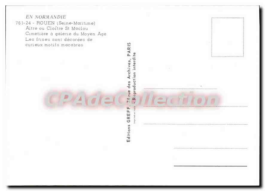 CPSM En Normandie Rouen Aitre Ou Cloire St Maciou — Rückseite