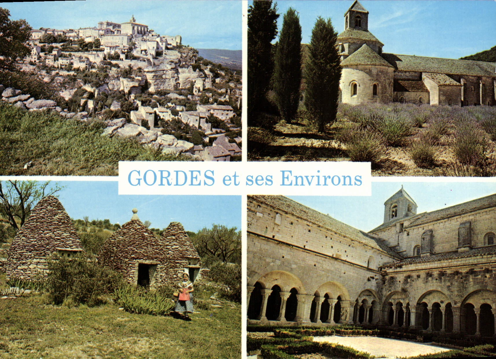 Gordes et ses Environs — vue panoramique du village, église, lavande et couvent — Éditions de Provence G.A.L.