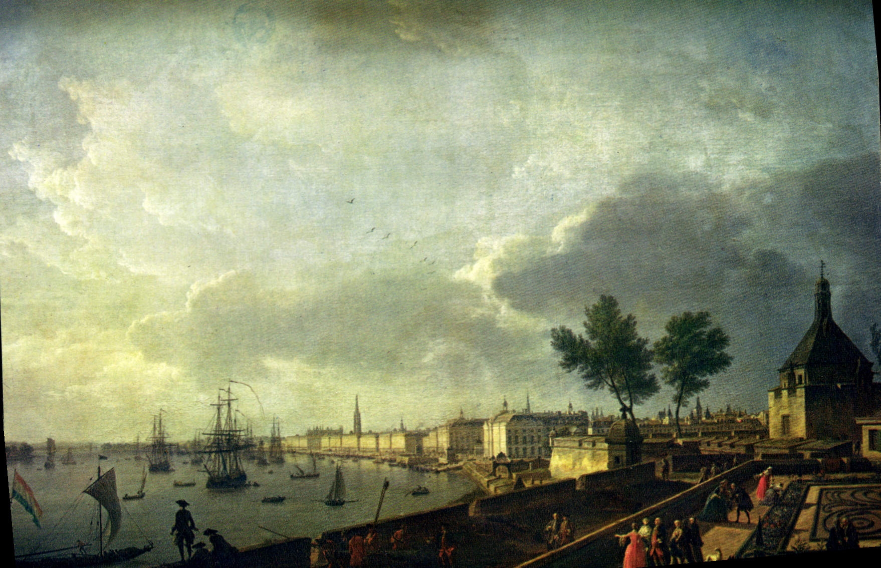 Le Vieux Bordeaux (Gironde) — Vue de la ville et du port, prise du Château Trompette — Peinture de Claude-Joseph Vernet (1759) — Édition La Cigogne, Paris