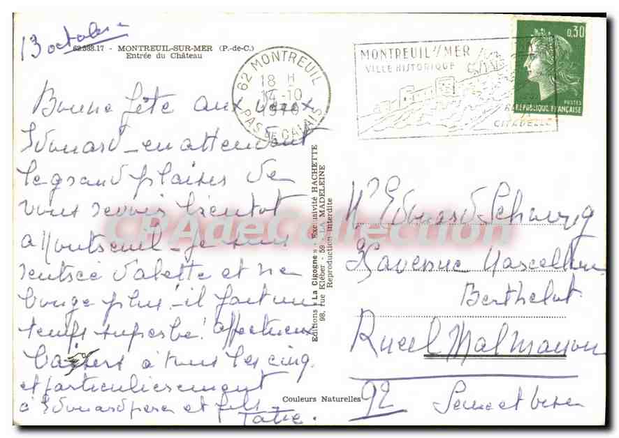 Château de Montreuil-sur-Mer — entrée du château — Éditions La Digoine — Verso