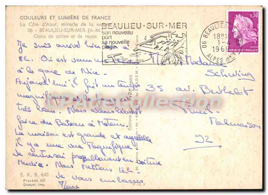 Beaulieu-sur-Mer — Côte d'Azur, vue du port et des montagnes — Éditions Draeger, n° 301 — Reverso