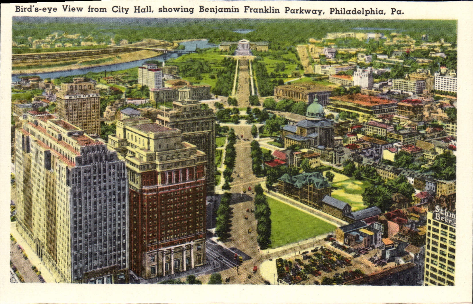 Luftbild von Philadelphia — City Hall und Benjamin Franklin Parkway — Schm. Beer, Verlag
