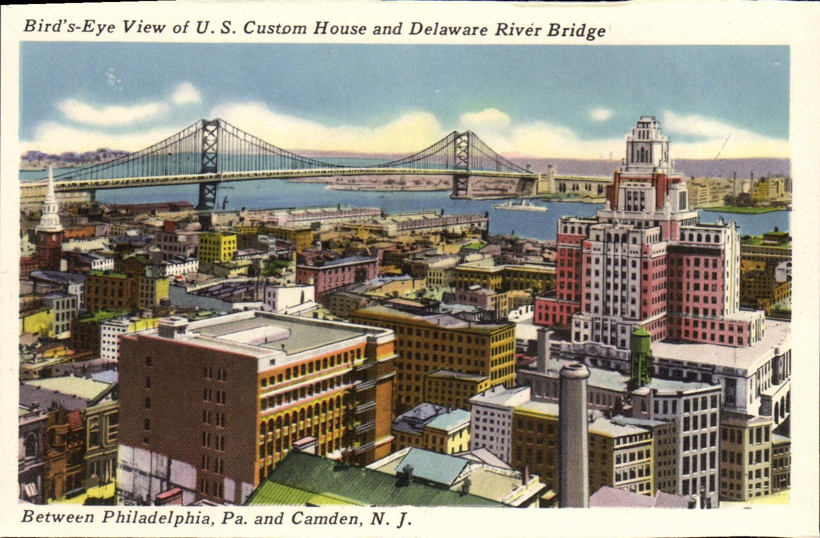 Vue aérienne du bâtiment des douanes américaines et du pont du Delaware — entre Philadelphie, Pennsylvanie, et Camden, New Jersey