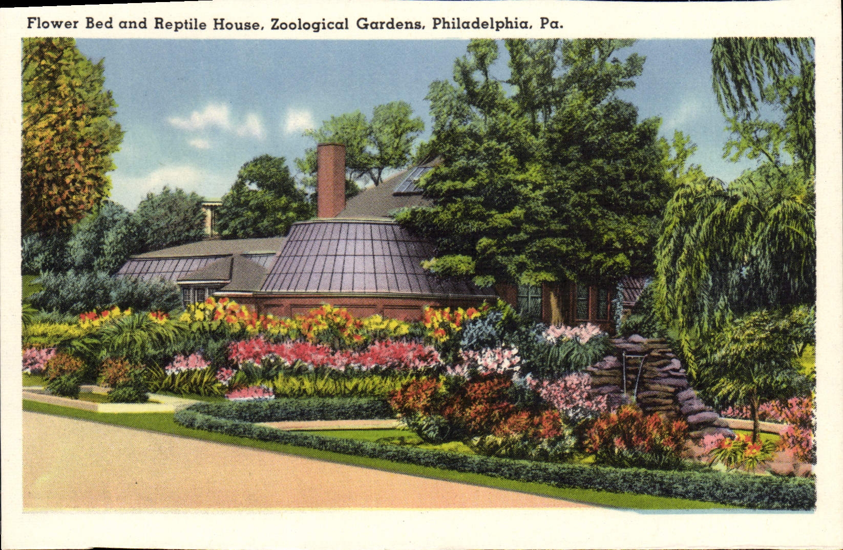 CPSM Flower Bed and Reptile House Zoological Gardens Philadelphia