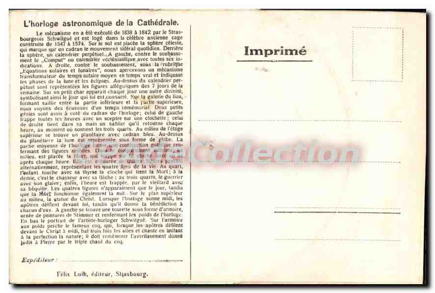 CPSM L'Horloge Astronomique De La Cathedrale Imprime — Verso
