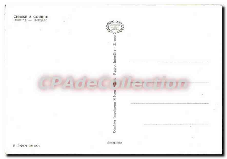 Chasse à courre — Forêt et lac — Combiérier Imprimeur Mâcon, n° 31-000 — Verso