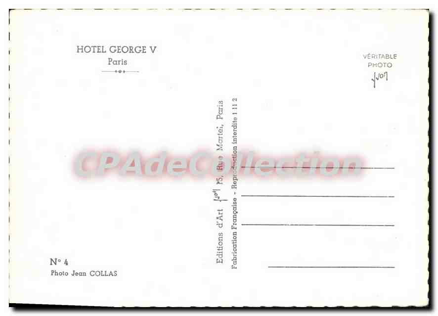CPSM Hotel George V Paris — Verso