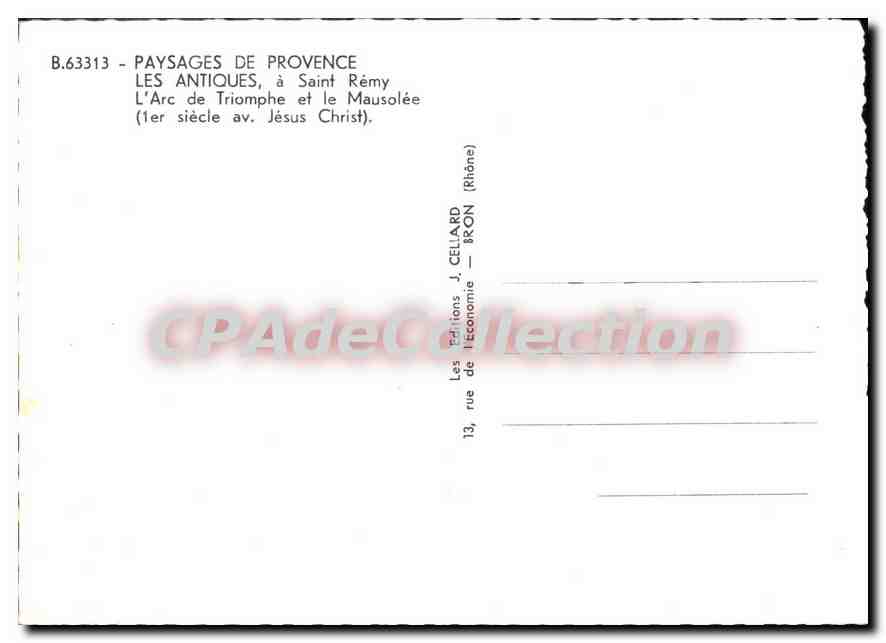 Arc de Triomphe et le Mausolée à Saint-Rémy — Éditions J. Celliard, Bron (Rhône) — Verso