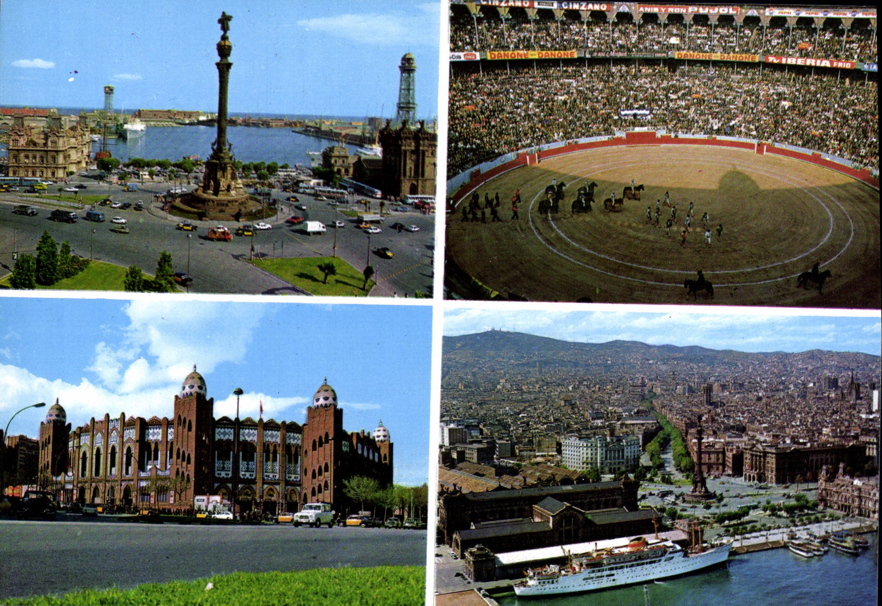 Barcelone — vue panoramique avec la Colonne de la Liberté, l'arène de la Feria, le marché de la Mercè et le port — éditeur Balligraf, n°29 - Anverso