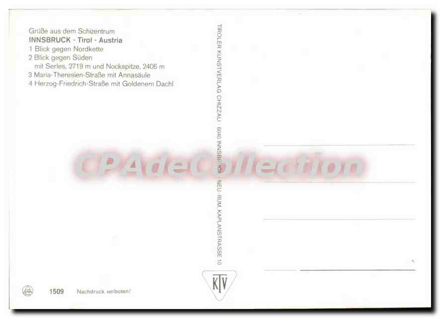 Innsbruck — Alpenstadt — Tiroler Kunstverlag Chizzaau, n° 1509 — Verso