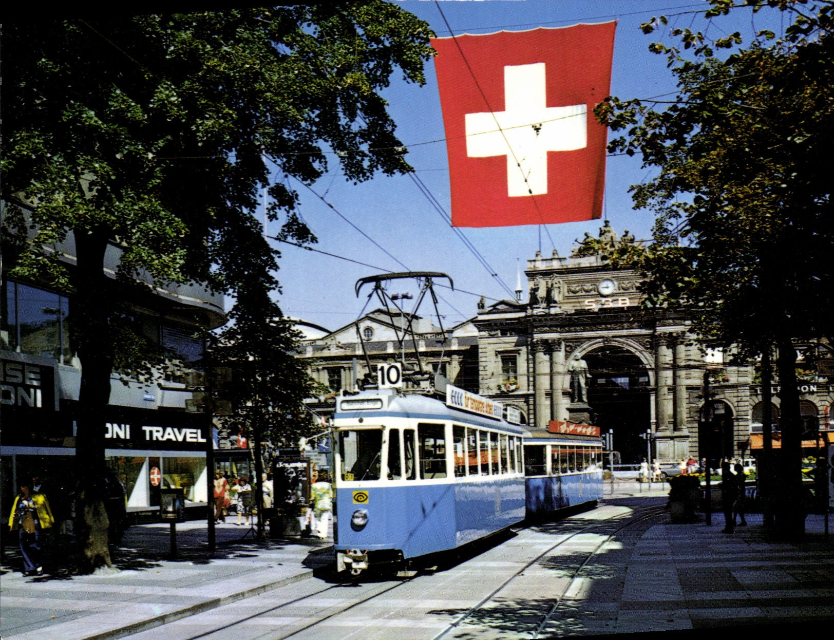 Zurich — Bahnhofstrasse und Hauptbahnhof — Verlag Photoglob AG, Zürich, n°7188