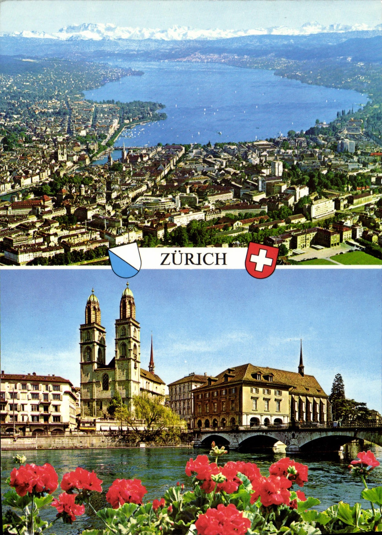 Zurich — vue aérienne et cathédrale — Verlag Photoglob AG Zürich n°6730