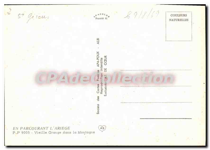 CPSM En Parcourant L'ARiege Vieille Grange Dans La Montagne — Rückseite