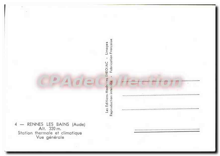 Rennes-les-Bains — Vue générale — Les Editions Modernes THEOJAC — Rückseite