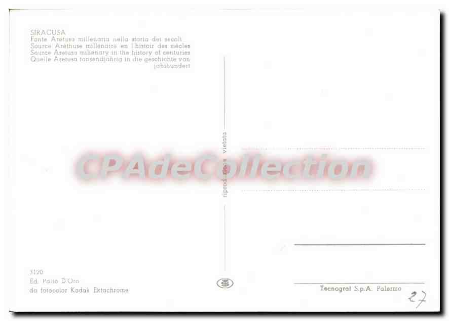CPSM Siracusa Fonte Aretuso Milenana Hella — Rückseite