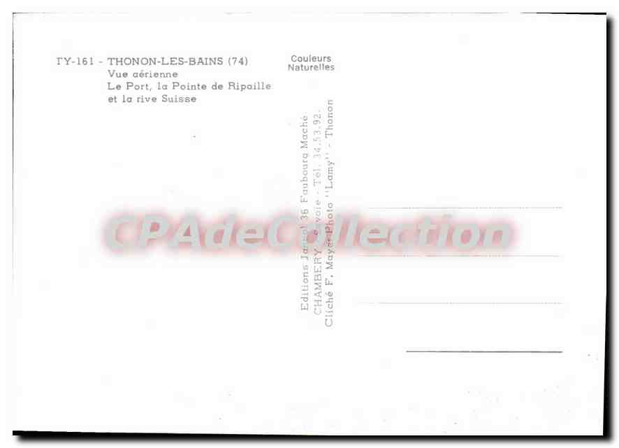 Thonon-les-Bains — Vue aérienne du port, de la pointe de Ripaille et de la rive suisse — Éditions Faubourauche — Rückseite