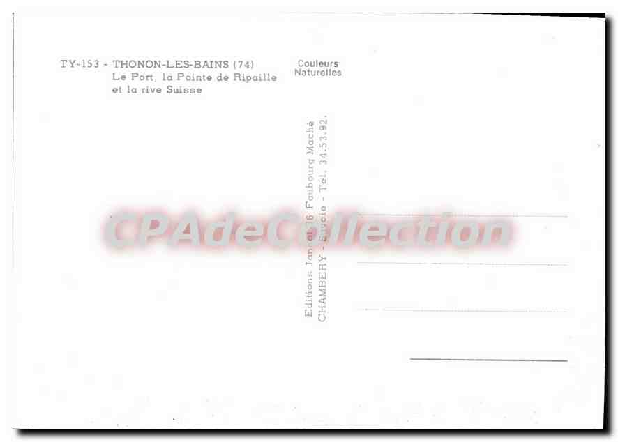 Thonon-les-Bains — Le Port, la Pointe de Ripaille et la rive Suisse — Editions CHAMBERY — Rückseite