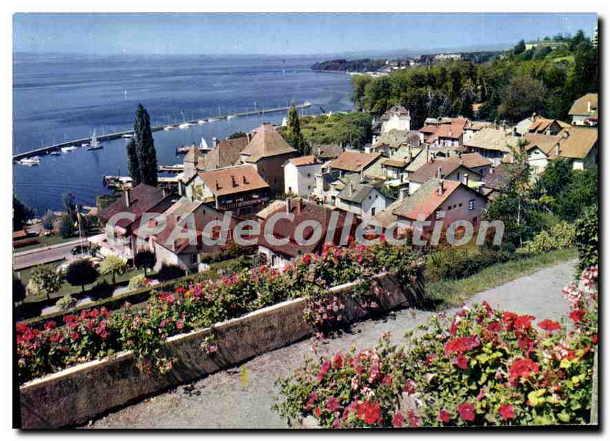 Thonon-les-Bains — vue depuis le belvédère sur le port et la Pointe de Ripaille — Éditions Chambery