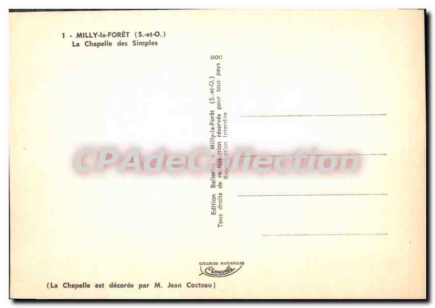 CPSM Milly la Foret S et O La Chapelle des Simples  — Rückseite