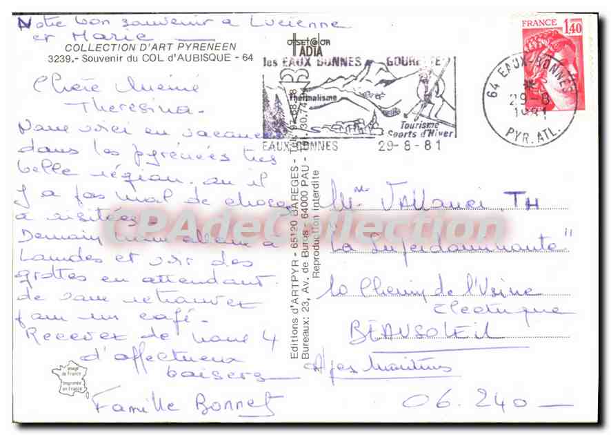 CPSM Souvenir du Col d'Aubisque  — Rückseite