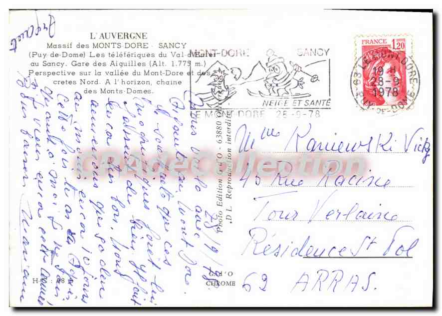 Massif des Monts-Dore - Sancy — Gare des Aiguilles (Alt. 1.779 m) — D.L. Reproduction interdite — Verso