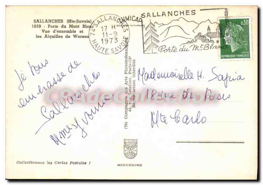 Sallanches (Haute-Savoie) — Vue d'ensemble et les Aiguilles de Warenz — Compagnie des Arts Photomécaniques — Verso