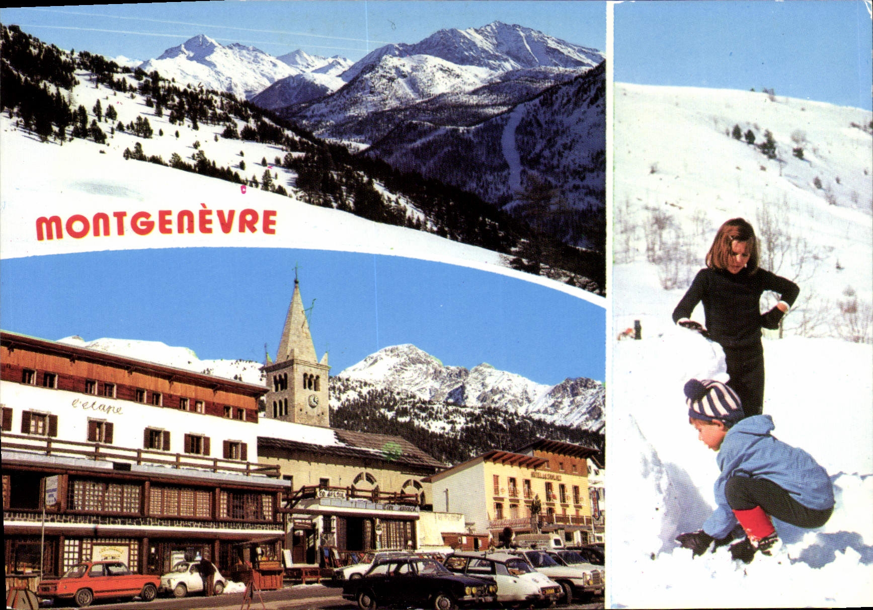 Montgenèvre — vue de la station et enfants enneigés — Éditions Cellard