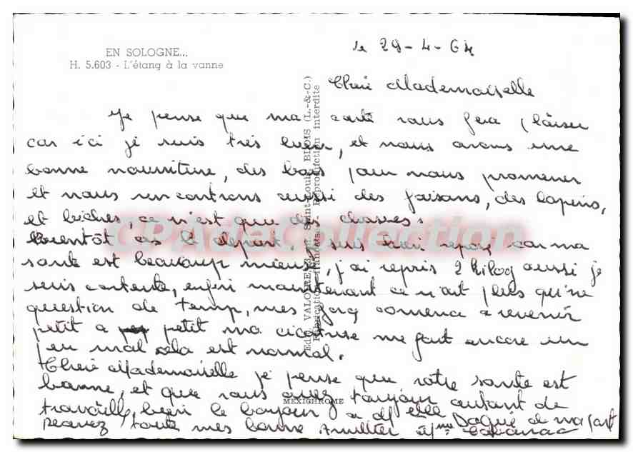 L'étang à la vanne — Sologne — H. 5.603 — Éditeur : Valois (L. & C.) — Verso