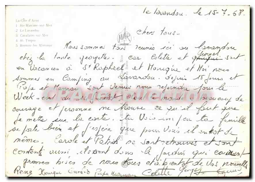La Côte d'Azur — Varosse — CPAdeCollection — Verso