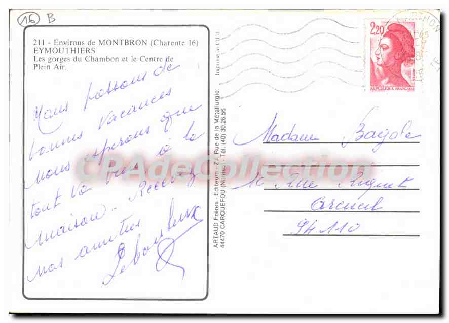 Góry Chambon i Centrum Wypoczynku — Okolice MONTBRON (Charente 16) — APTAUD Bracia, Wydawcy — Rewers