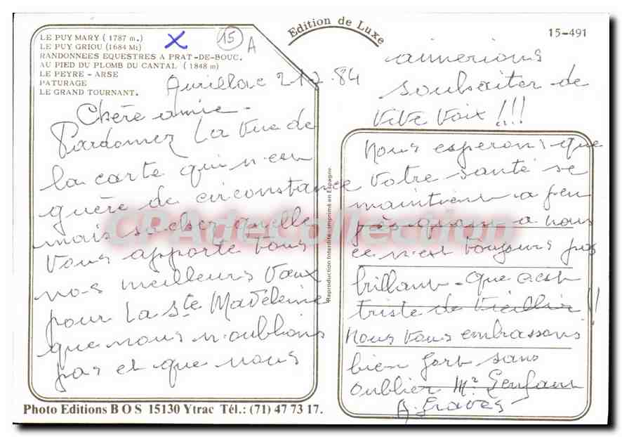 CPSM Le Puy Mary Le Puy Griou  — Rückseite